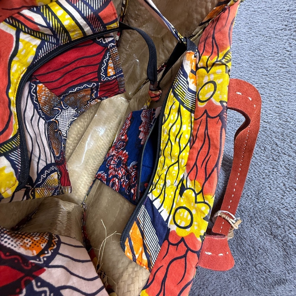 Kikapu by Furaha B African Art Weave Ankara Tote Bag Leather Handles - Picture 5 of 10